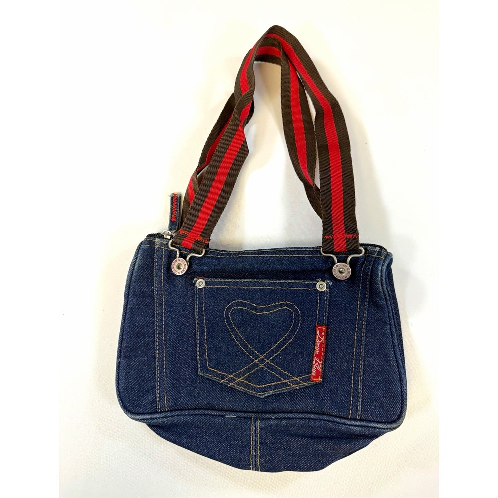 Vintage Denim Blues Y2K Jean Purse Built In Wallet Organizer Mirror As Is Broken